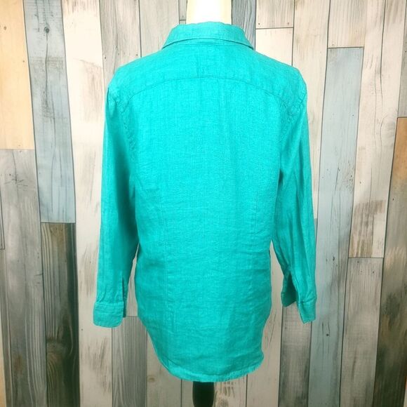 Ralph Lauren Teal Long Sleeve Linen Button Down Shirt Size Large - Picture 3 of 9